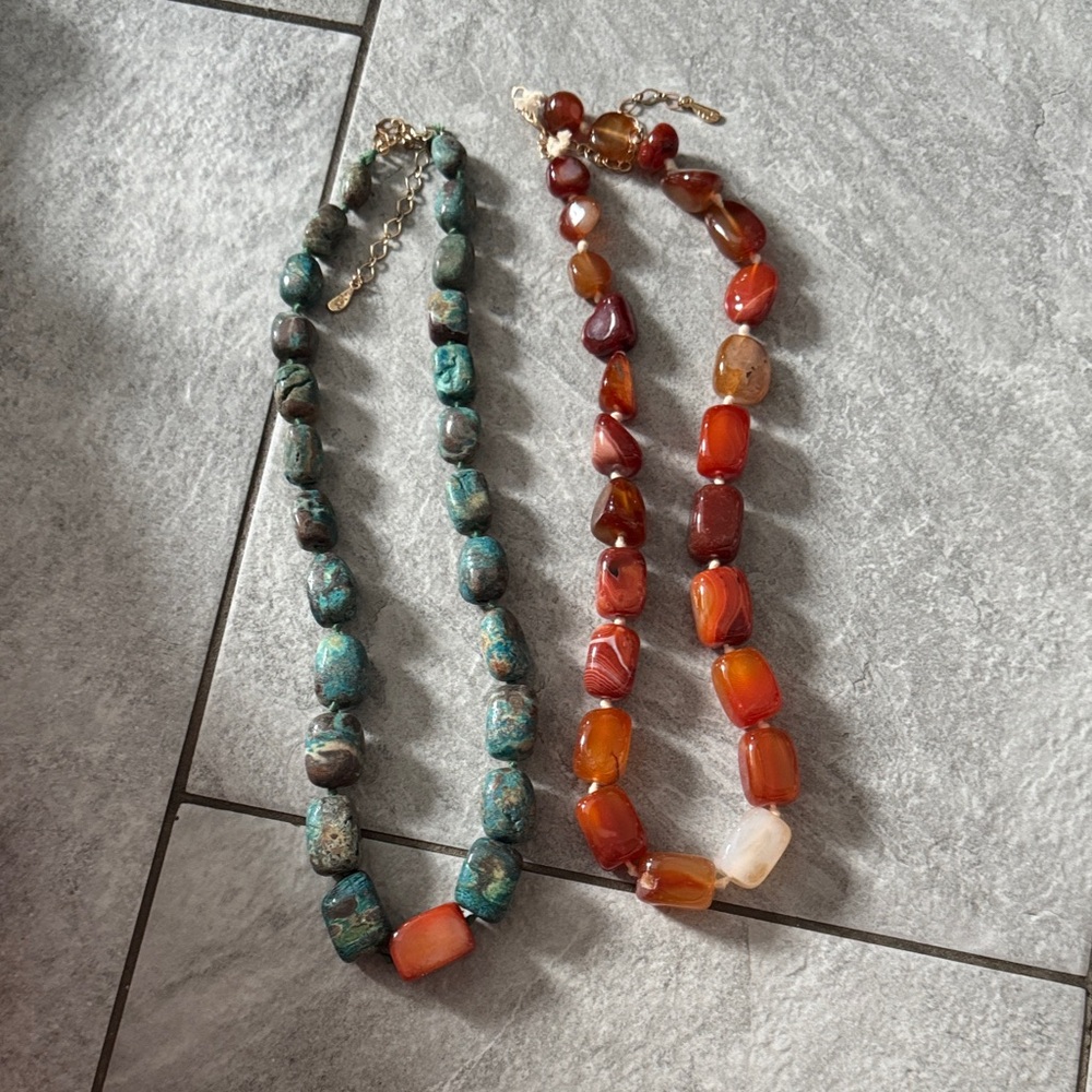 Free People Turquoise and Amber Beaded Necklace Set ( 2 for less than the price